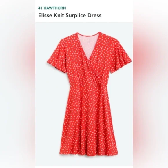 41 Hawthorn Elisse Knit Surplice V Neck Dress w/ Red and White Print Sz S  NWOT